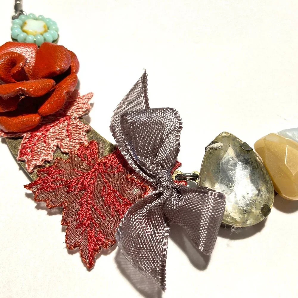 Artisan Mixed Media Necklace with Silver Serpentine Chain and Clasp NWT
